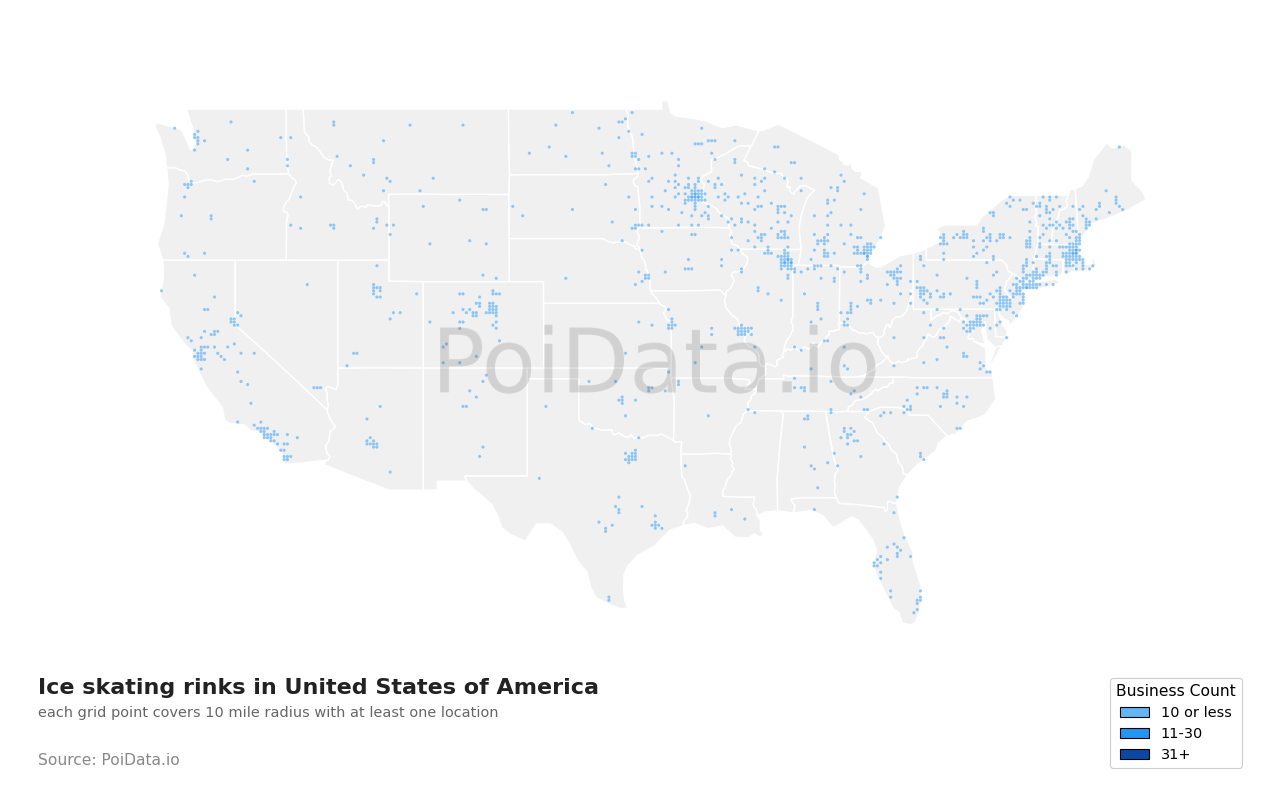 Ice skating rink density map for Florida, United States