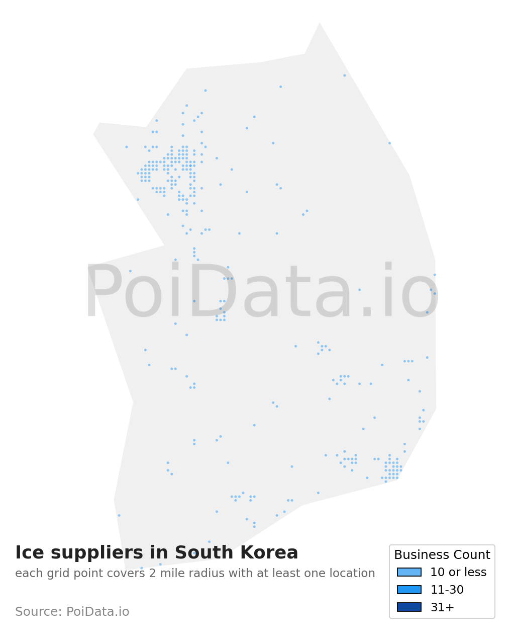 Ice supplier density map for South Korea