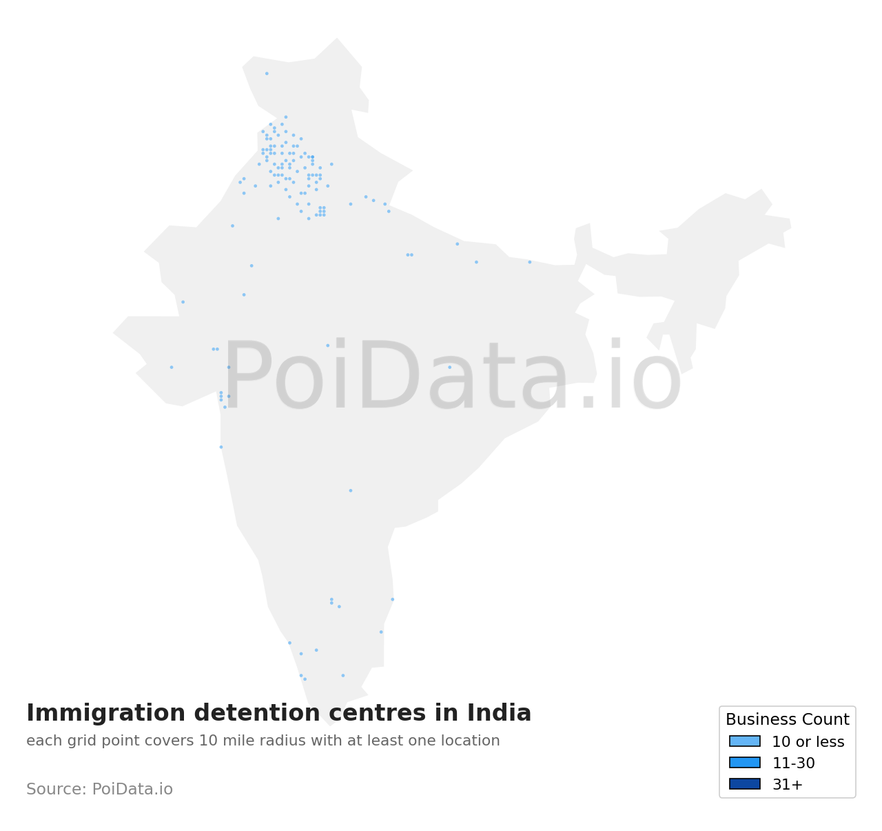 Immigration detention centre density map for India