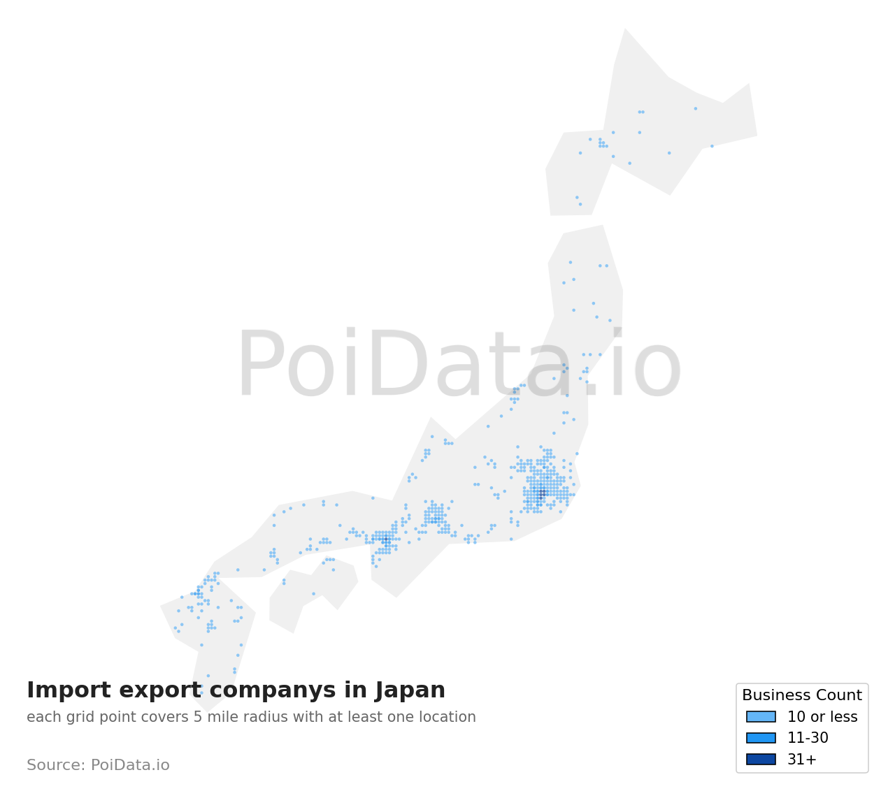 Import export company density map for Kitakatsushika District, Saitama, Japan