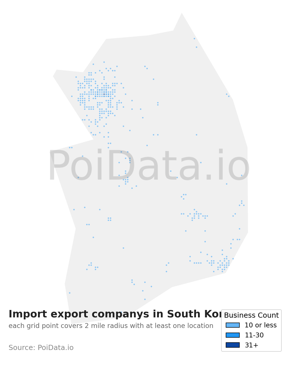 Import export company density map for South Korea
