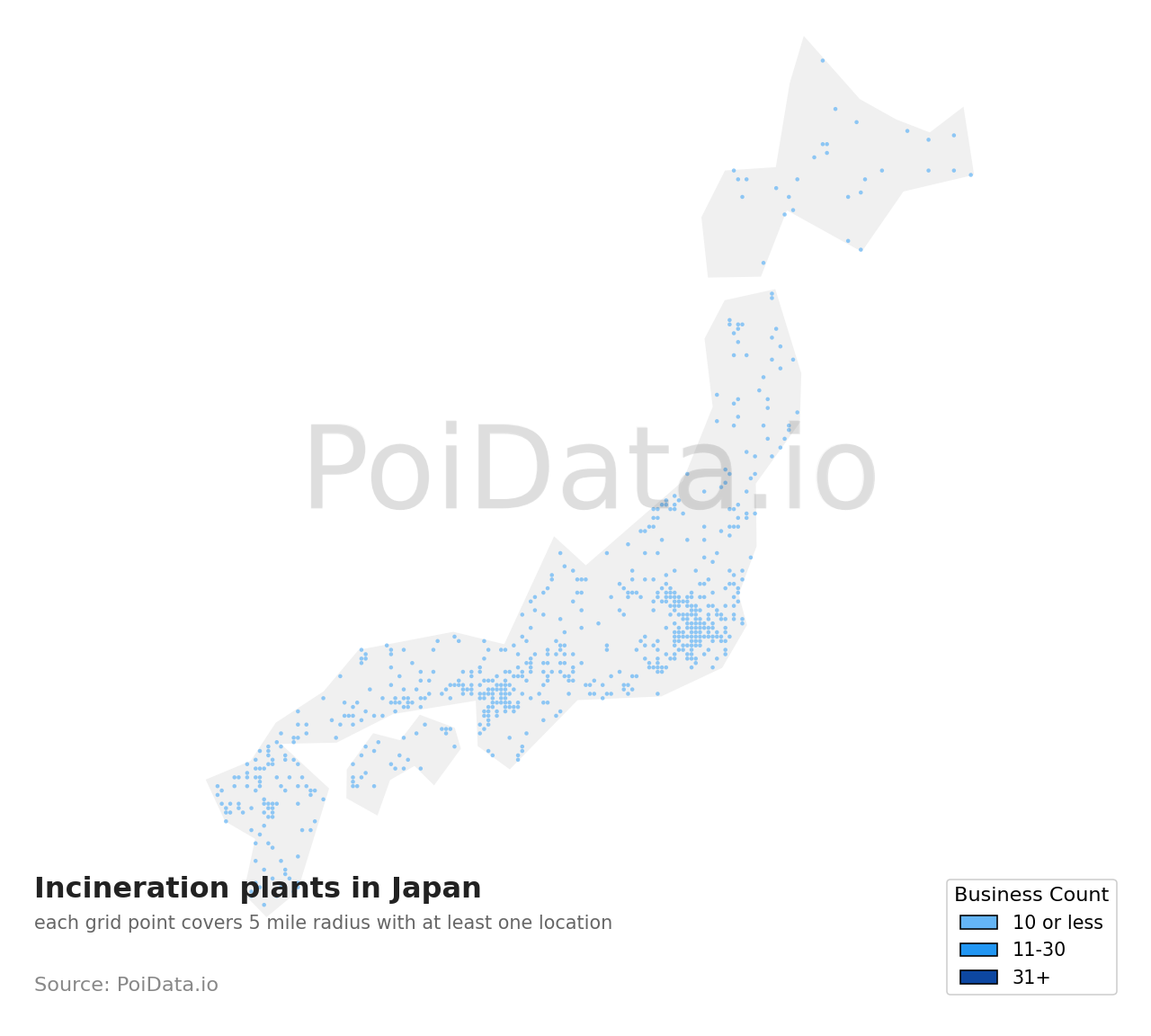 Incineration plant density map for Japan