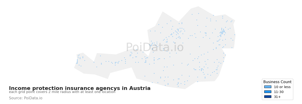 Income protection insurance agency density map for Austria