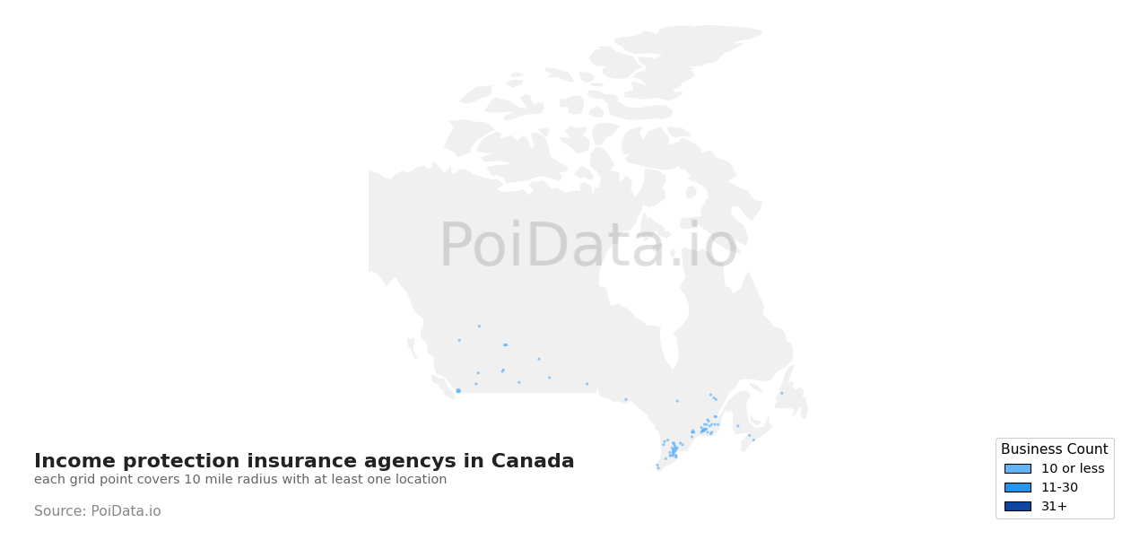 Income protection insurance agency density map for Saskatchewan, Canada