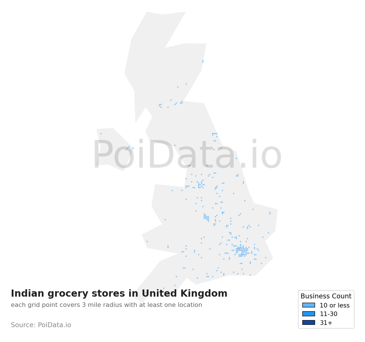 Indian grocery store density map for United Kingdom