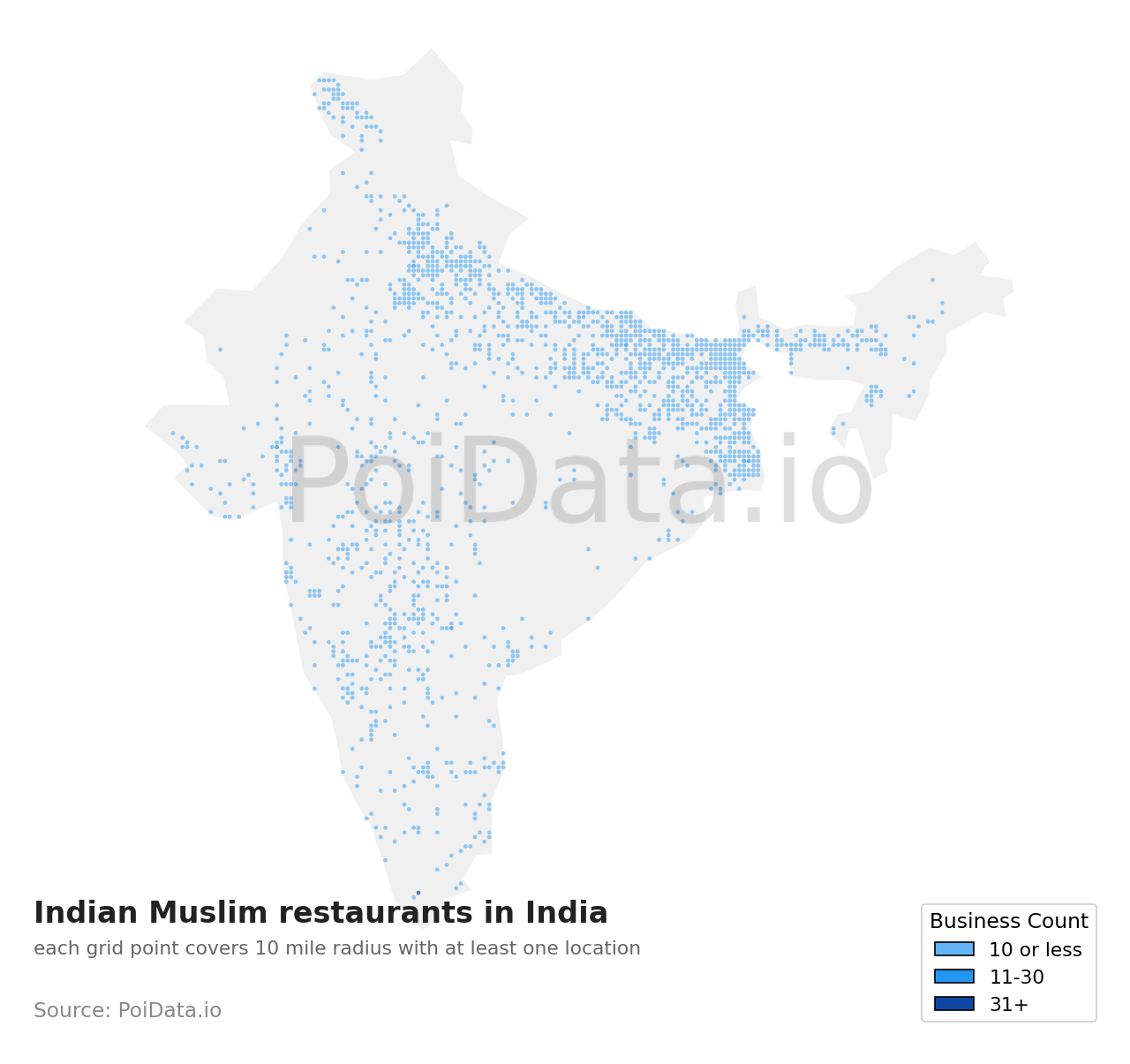 Indian Muslim restaurant density map for India
