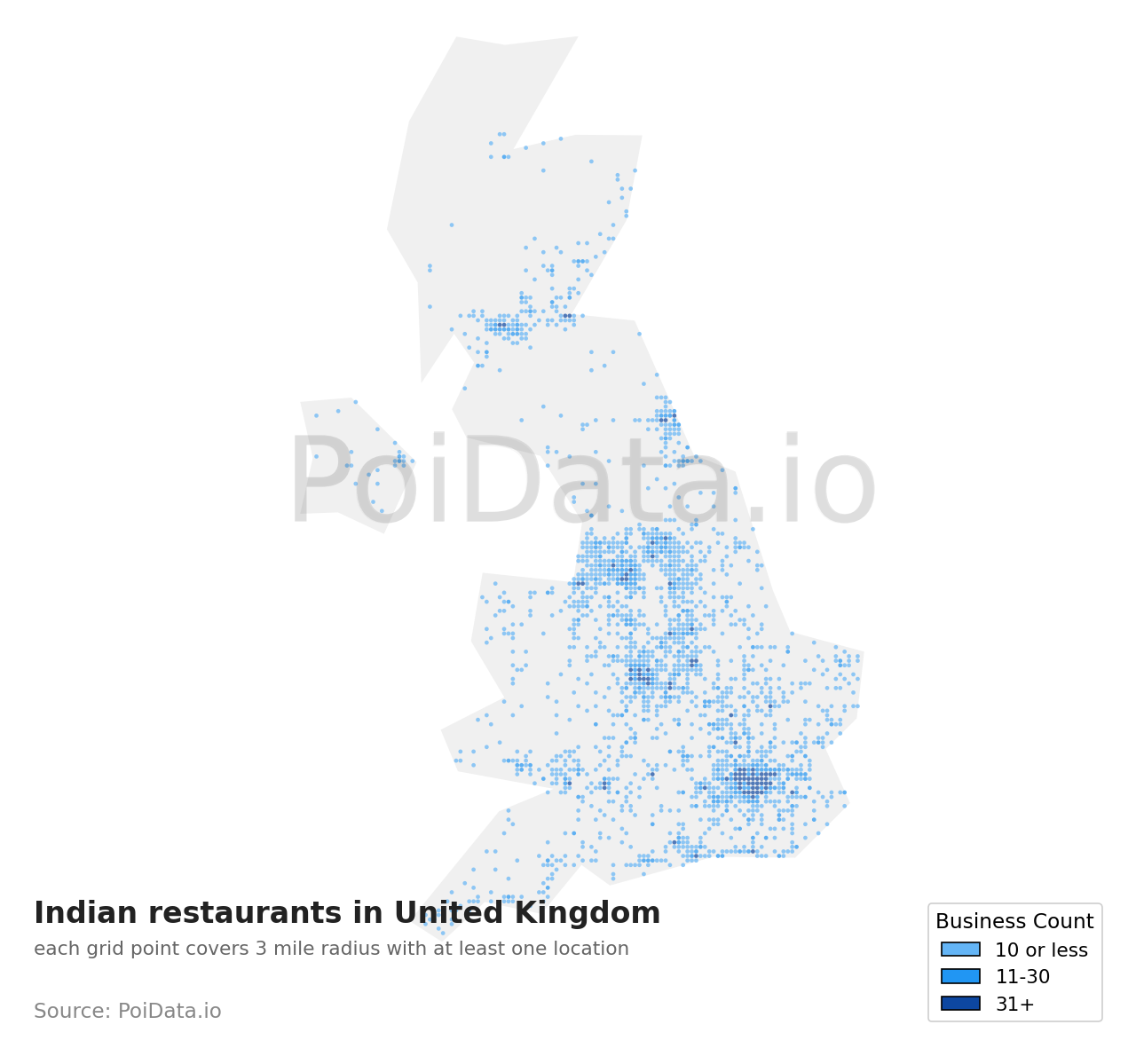 Indian restaurant density map for United Kingdom
