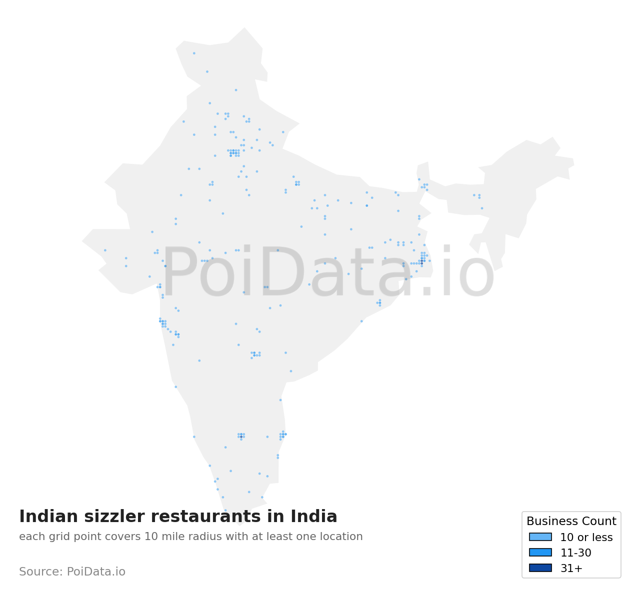 Indian sizzler restaurant density map for India