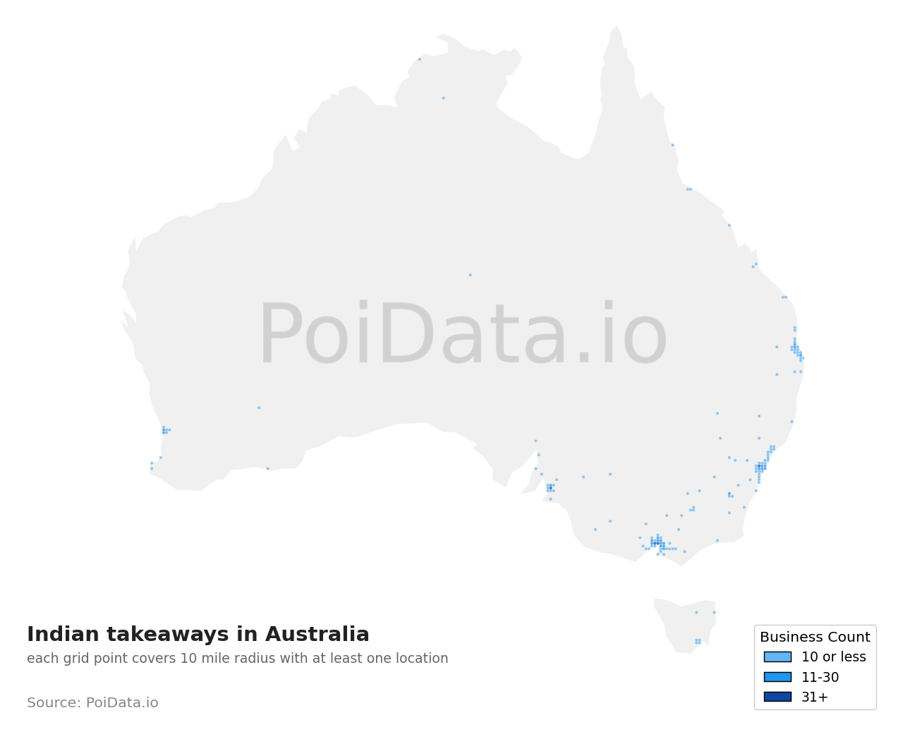 Indian takeaway density map for Australia