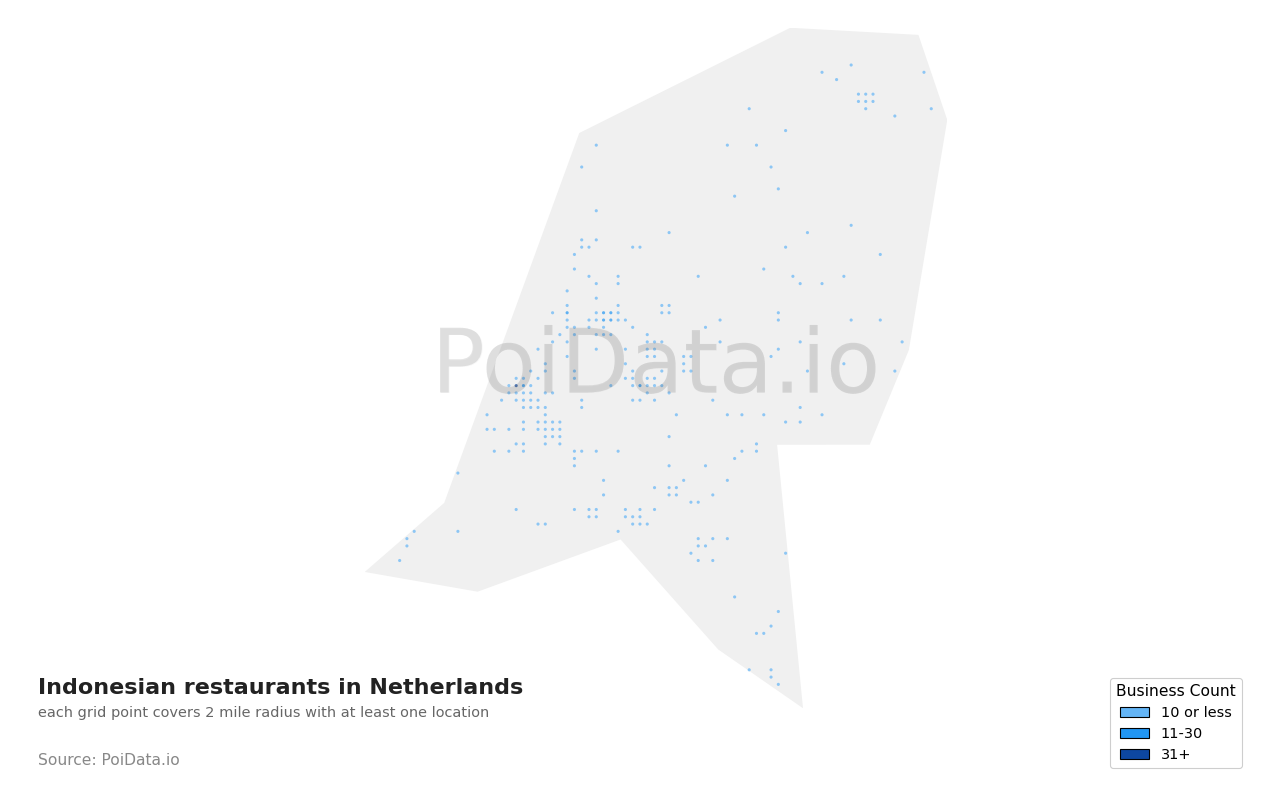 Indonesian restaurant density map for Netherlands
