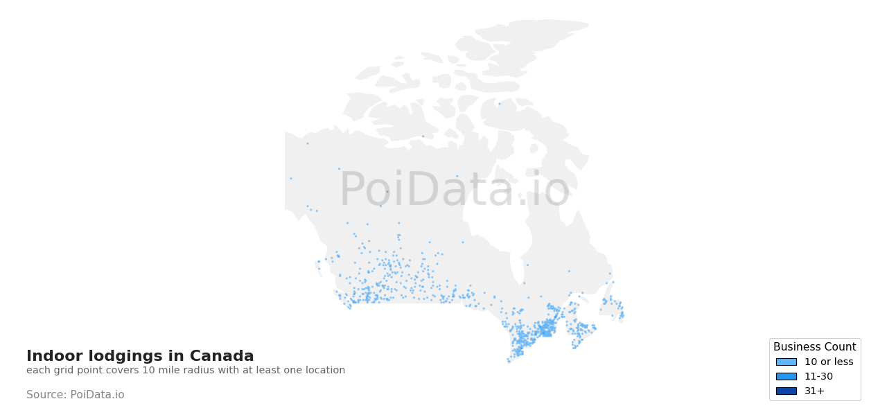 Indoor lodging density map for Alberta, Canada