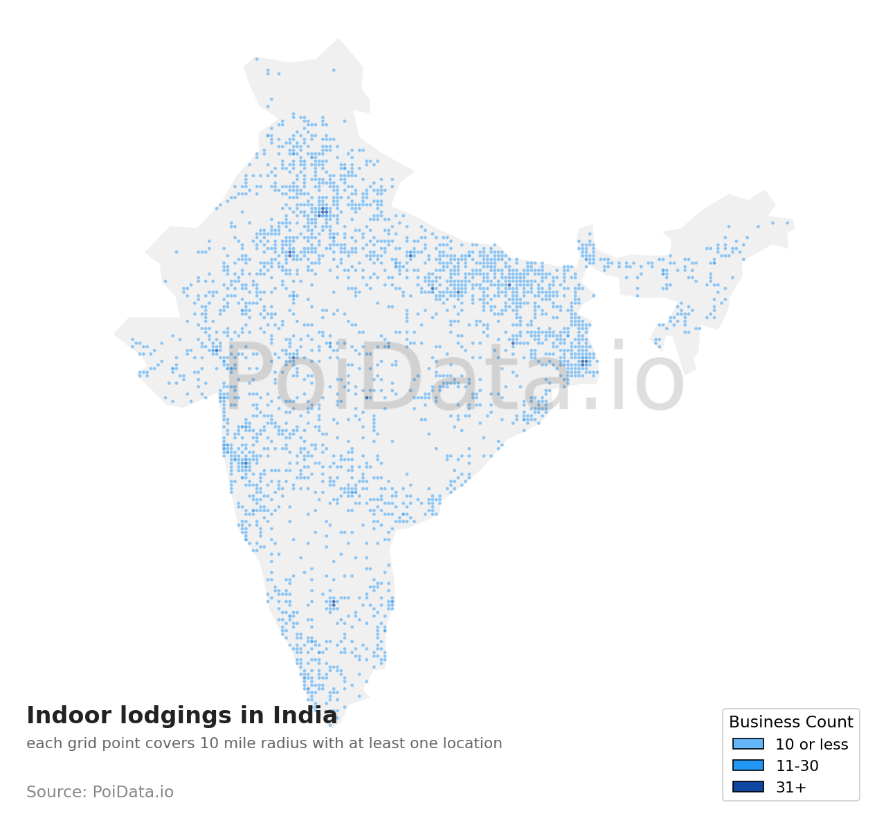 Indoor lodging density map for India