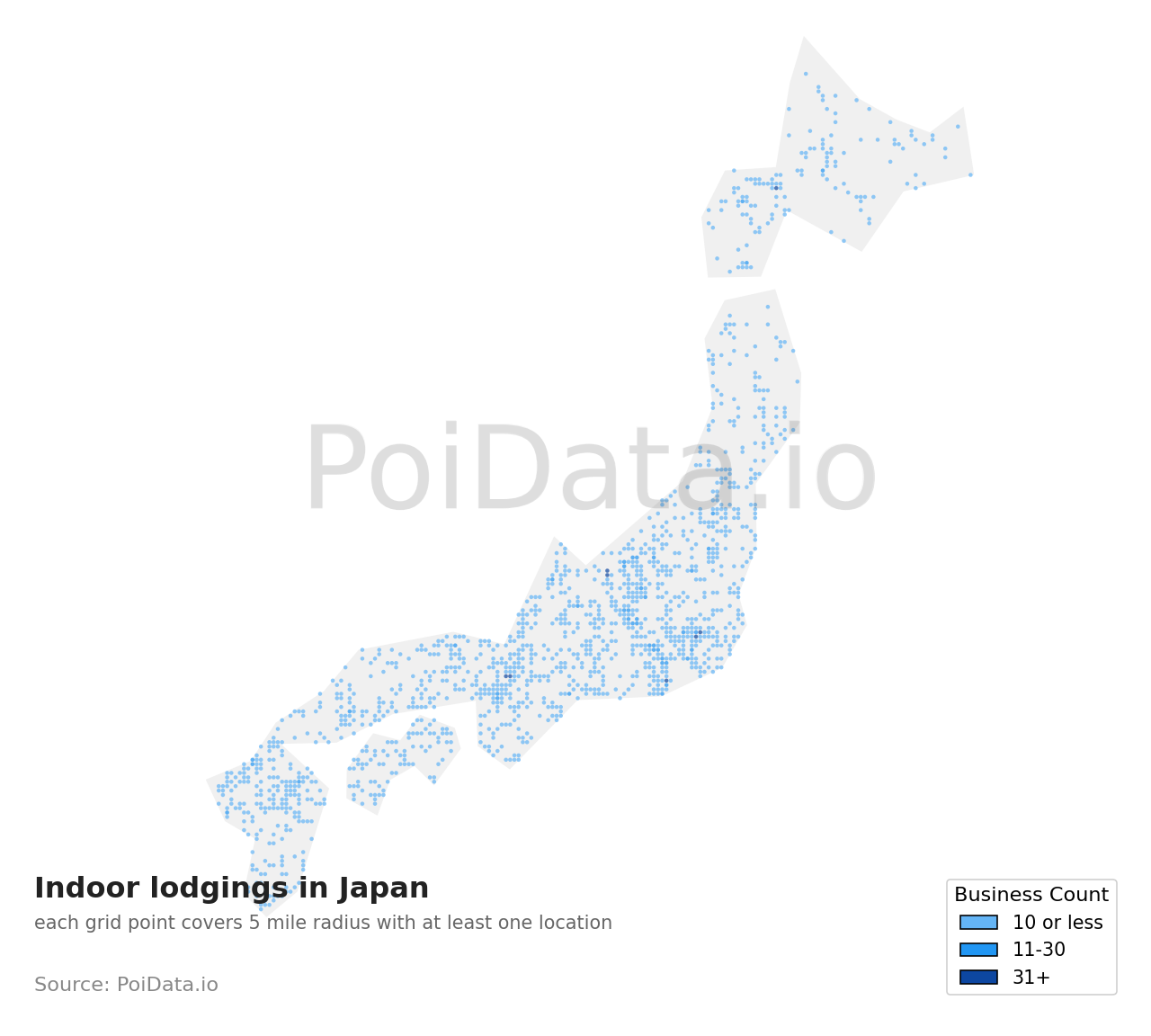 Indoor lodging density map for Japan