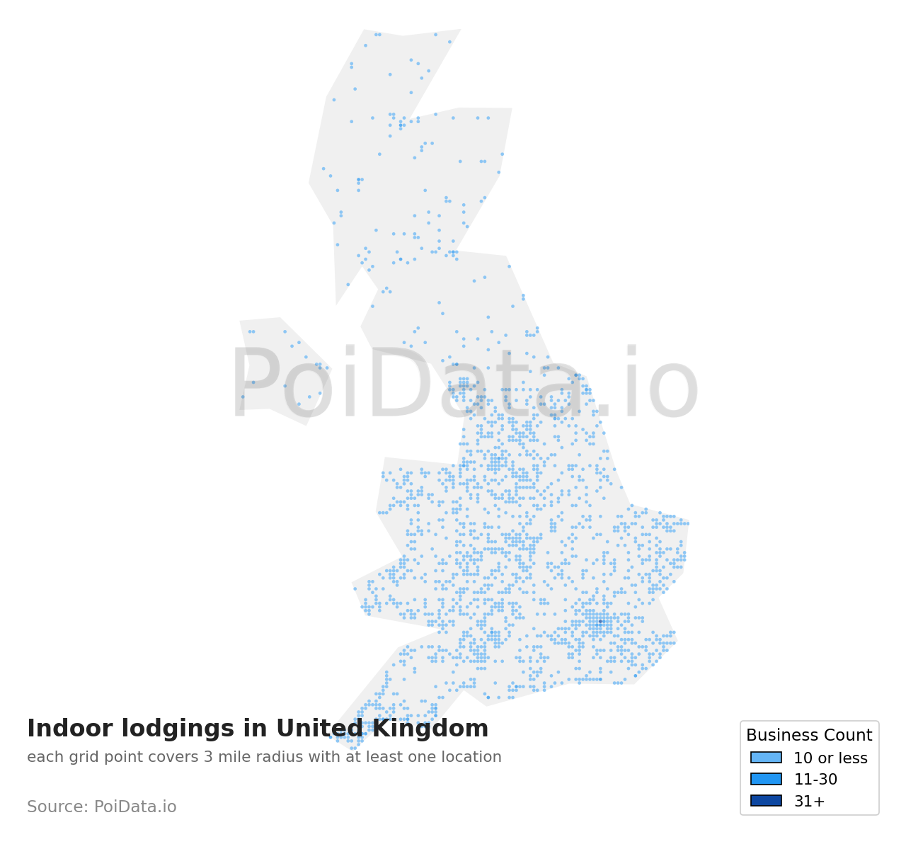 Indoor lodging density map for United Kingdom