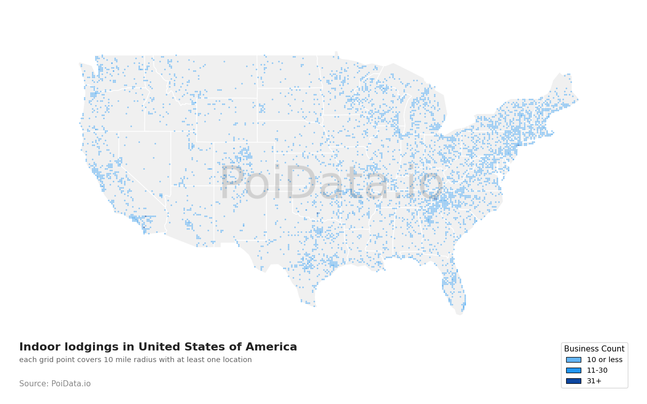 Indoor lodging density map for United States