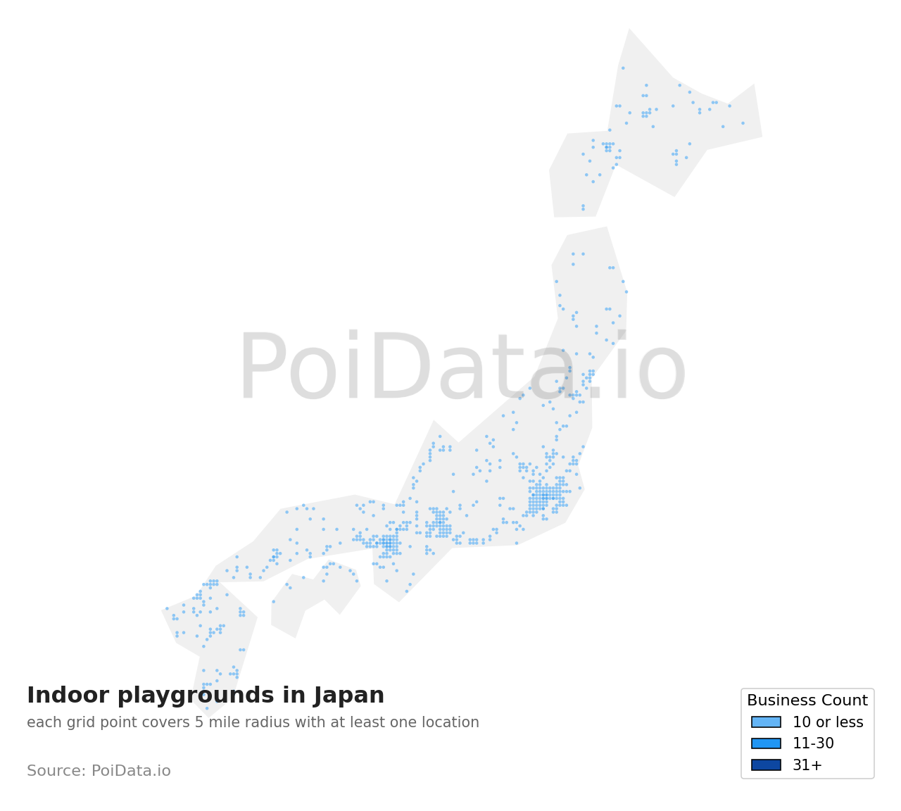 Indoor playground density map for Abuta District, Hokkaido, Japan