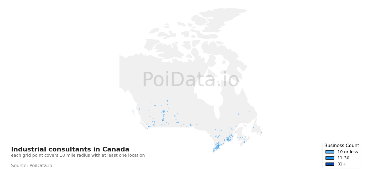 Industrial consultant density map for Quebec, Canada