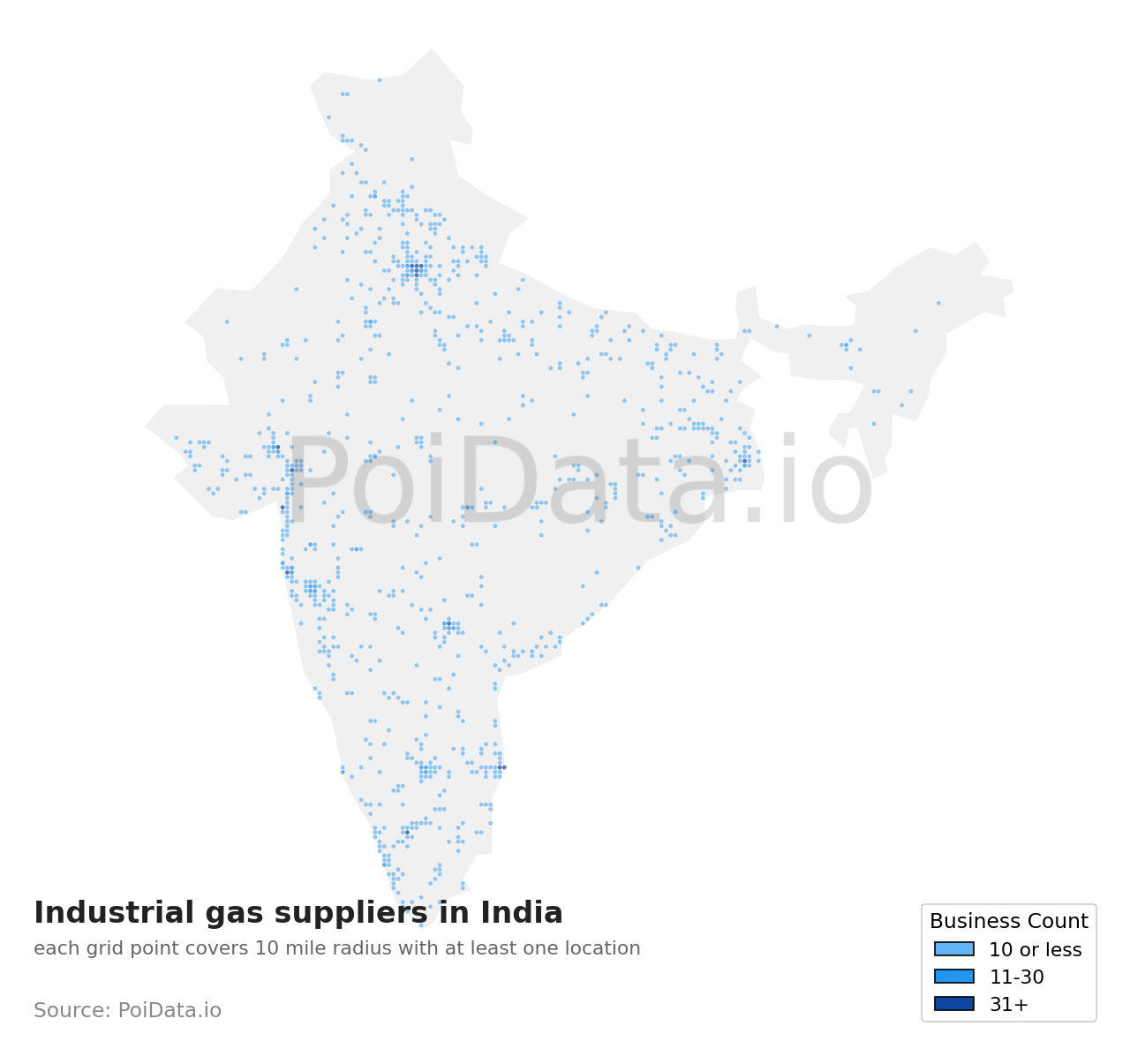 Industrial gas supplier density map for India