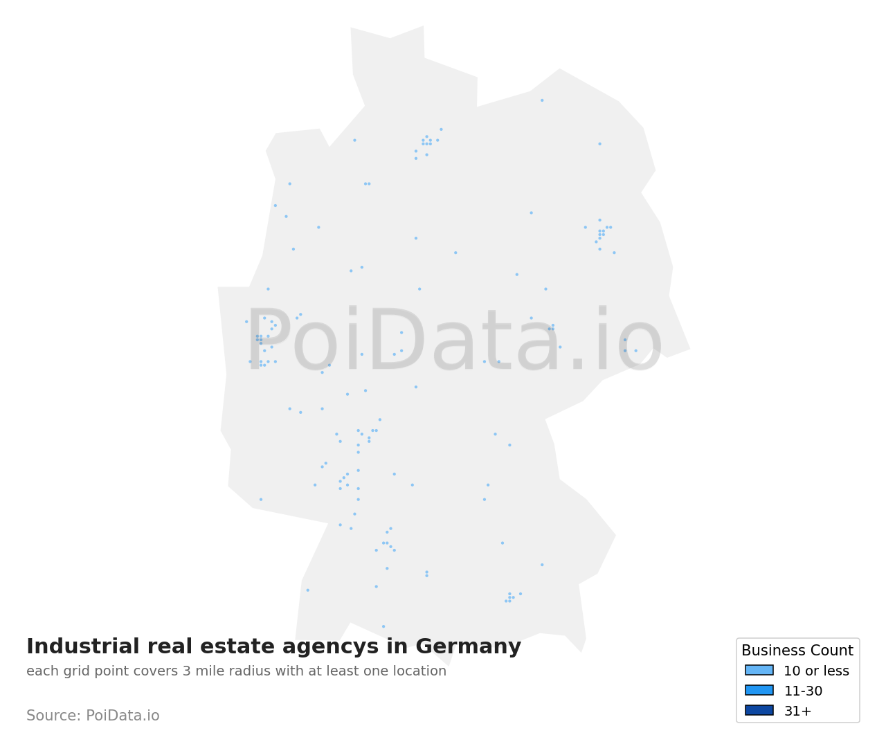 Industrial real estate agency density map for Germany