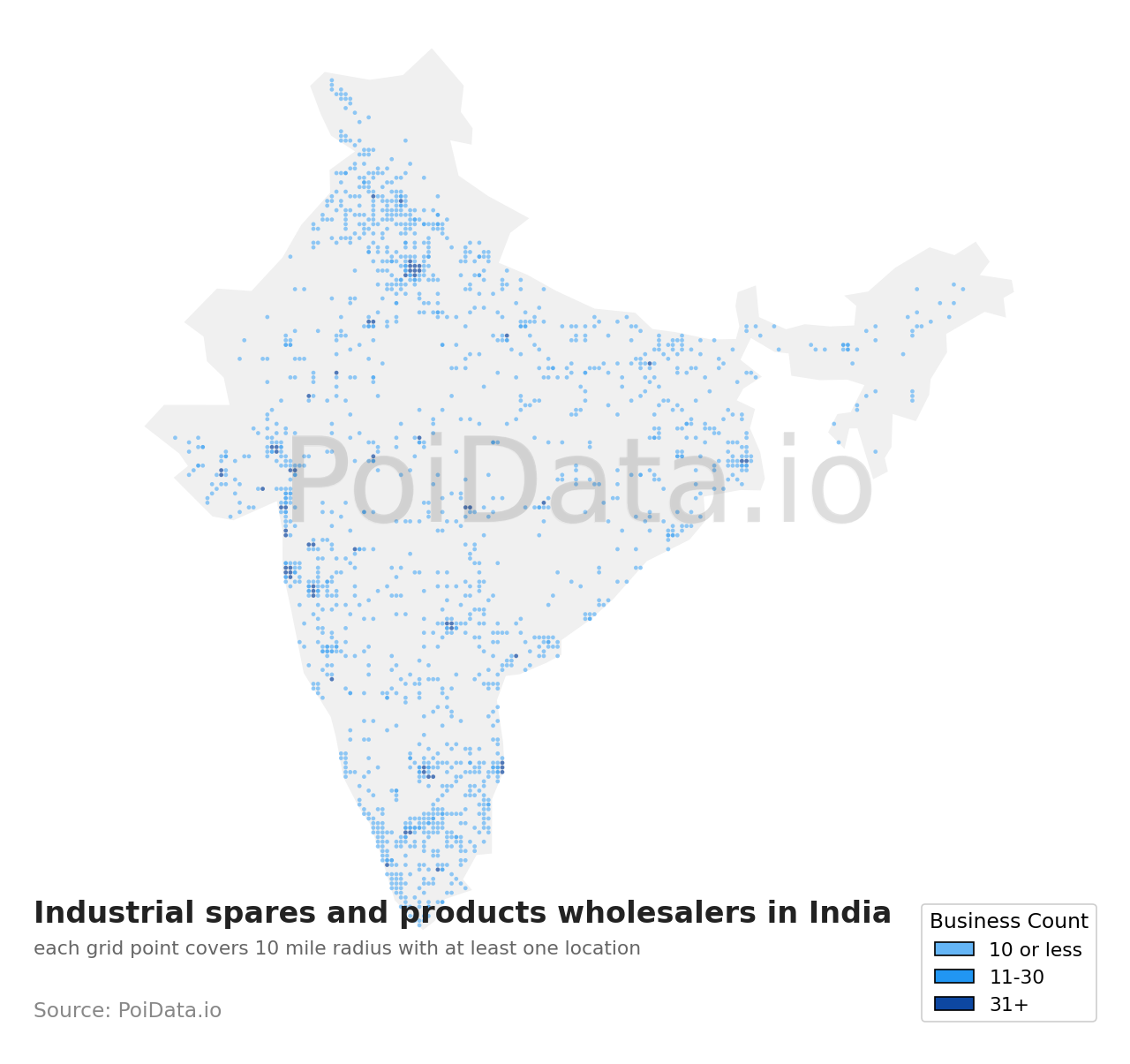 Industrial spares and products wholesaler density map for India