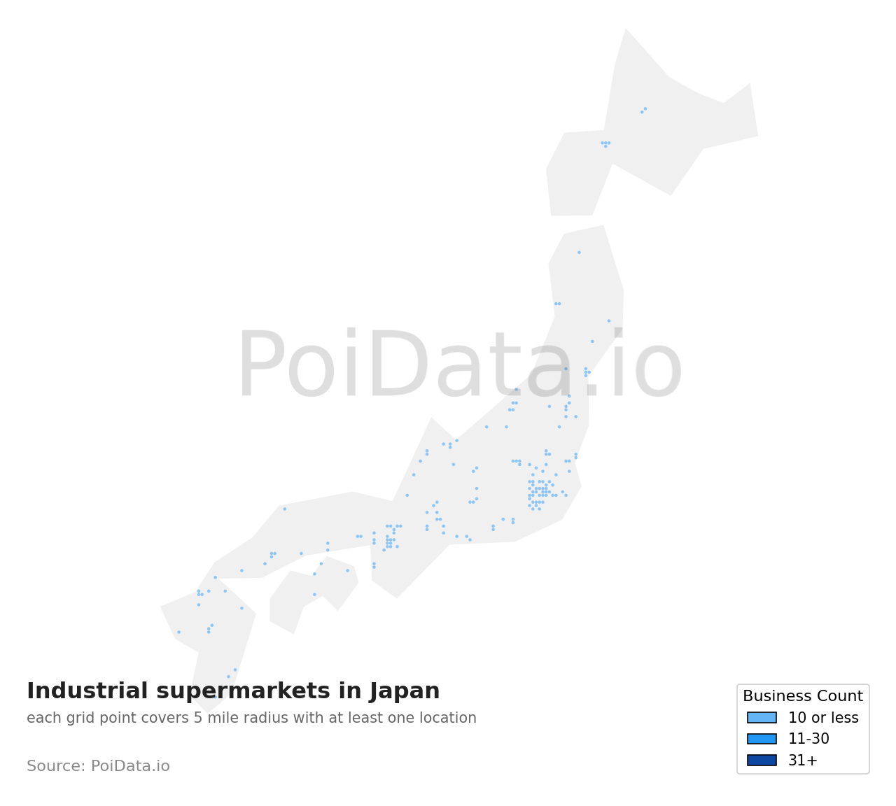 Industrial supermarket density map for Japan