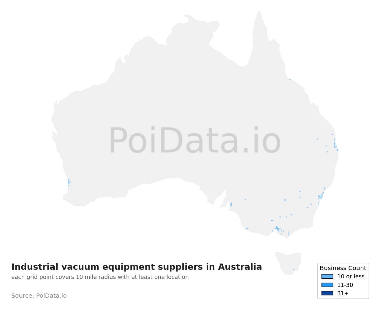 Industrial vacuum equipment supplier density map for Western Australia, Australia