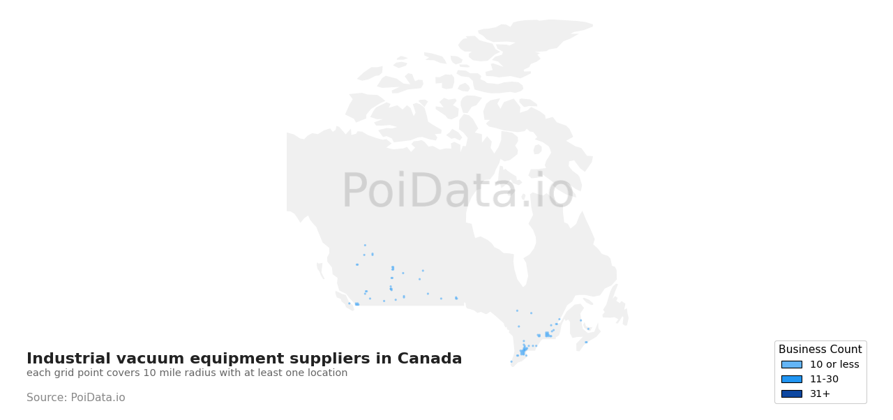 Industrial vacuum equipment supplier density map for Canada
