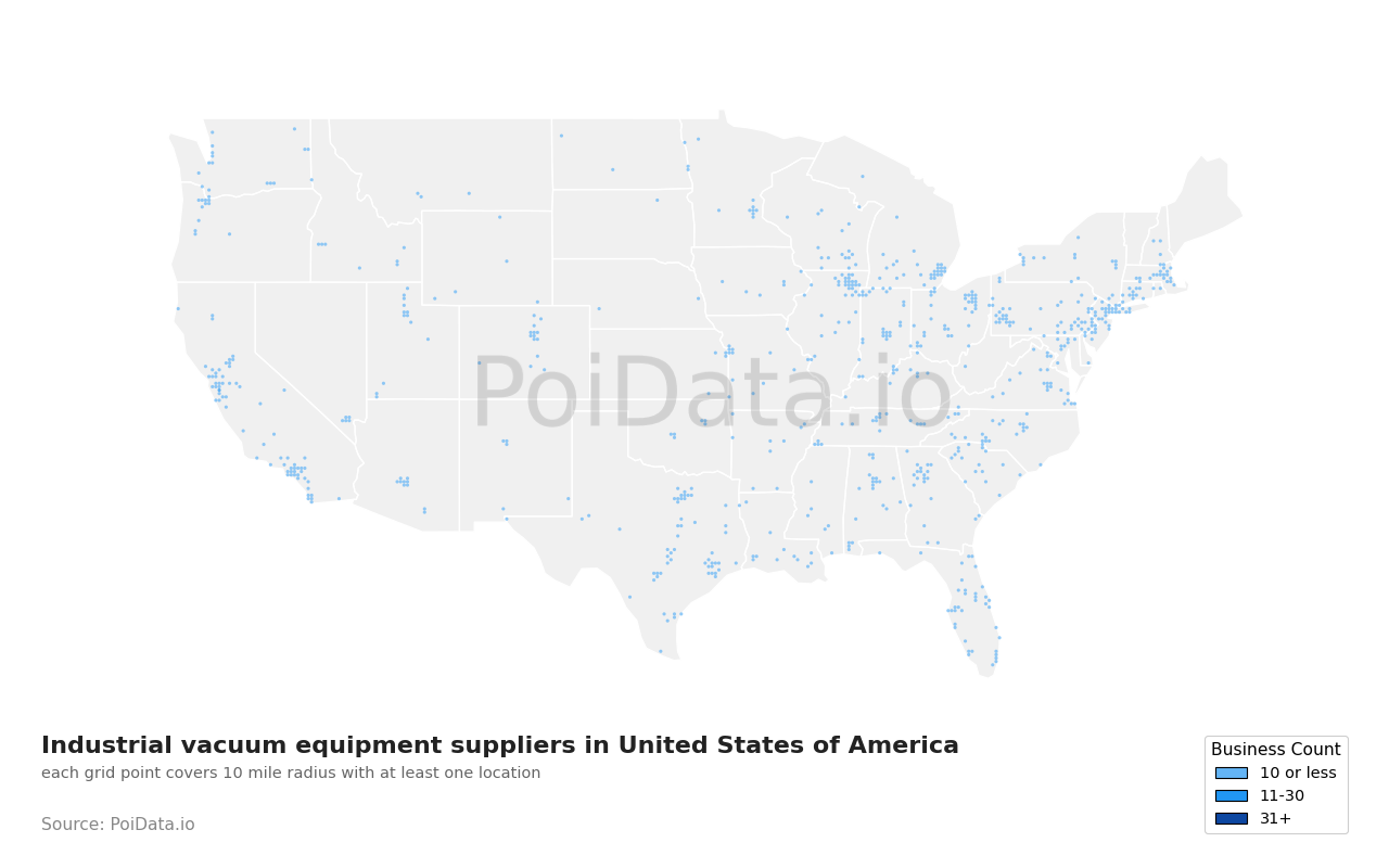 Industrial vacuum equipment supplier density map for California, United States