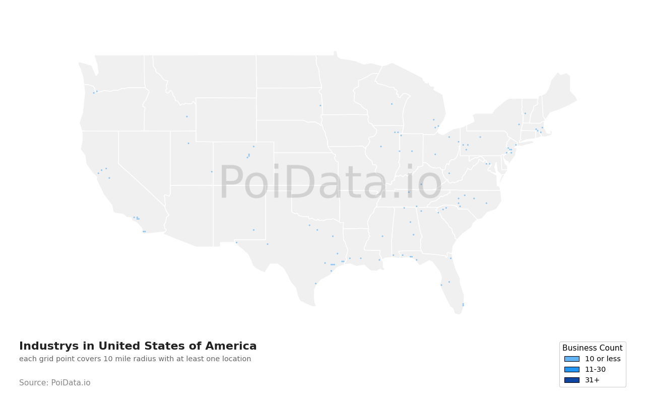 Industry density map for United States