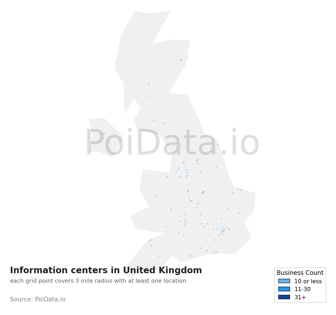 Information centers density map for United Kingdom