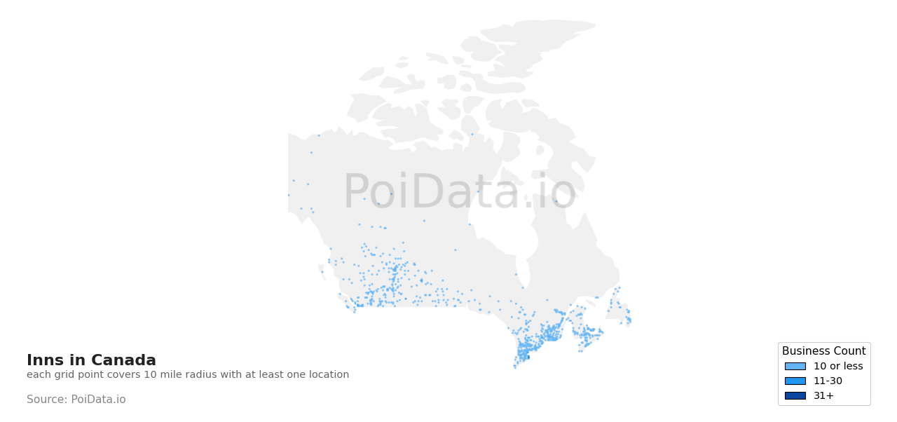 Inn density map for Quebec, Canada