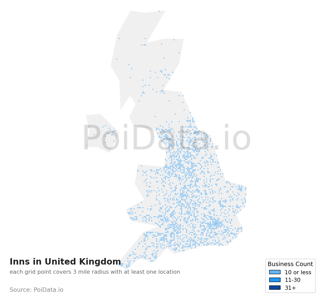 Inn density map for United Kingdom