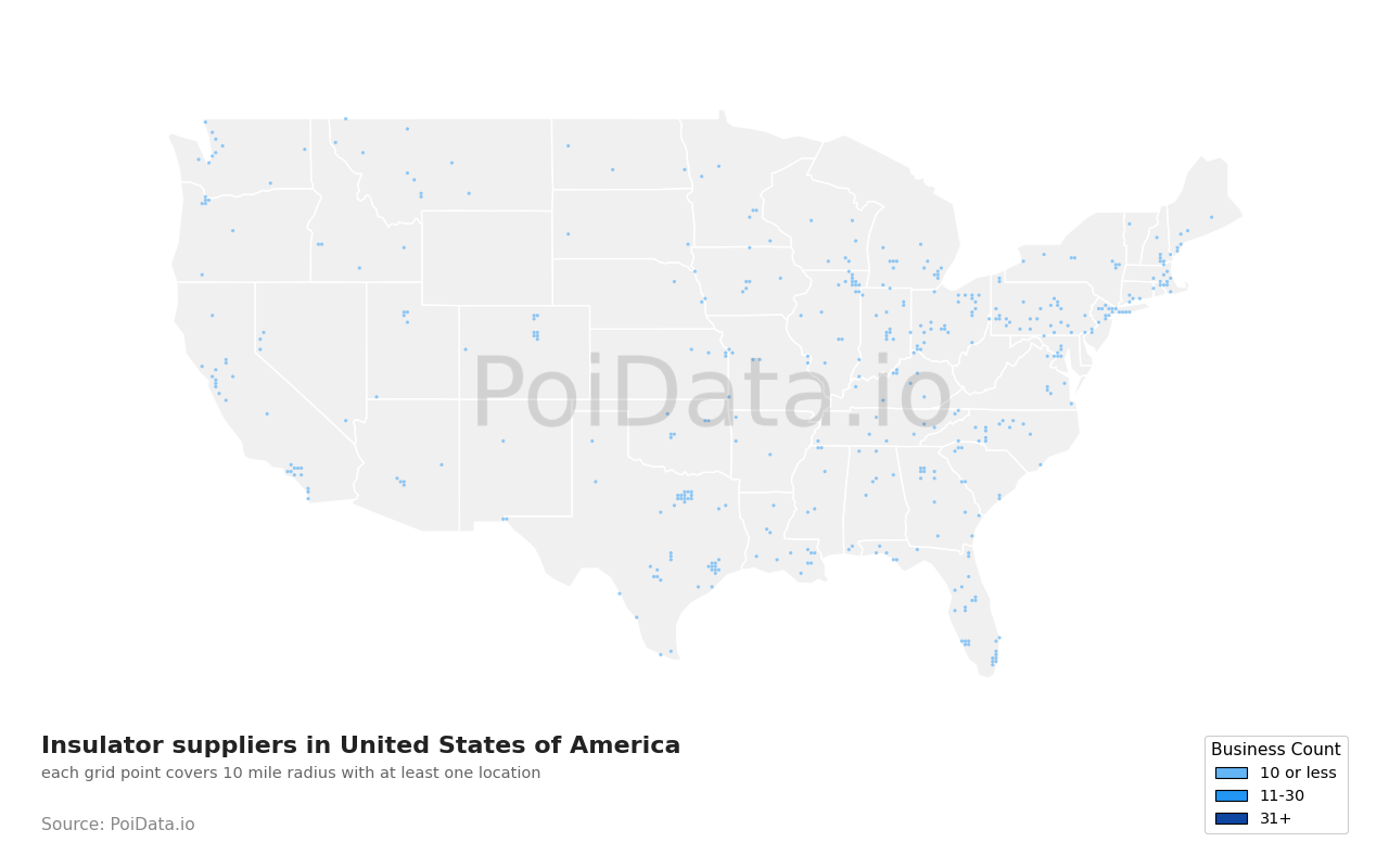 Insulator supplier density map for United States