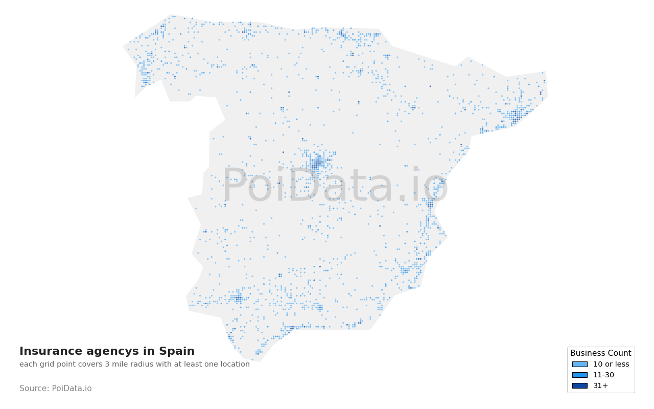 Insurance agency density map for Spain
