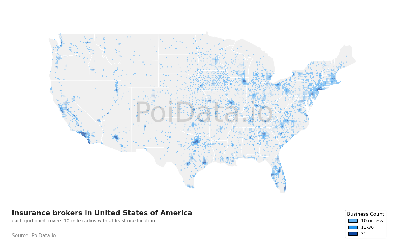 Insurance broker density map for Florida, United States