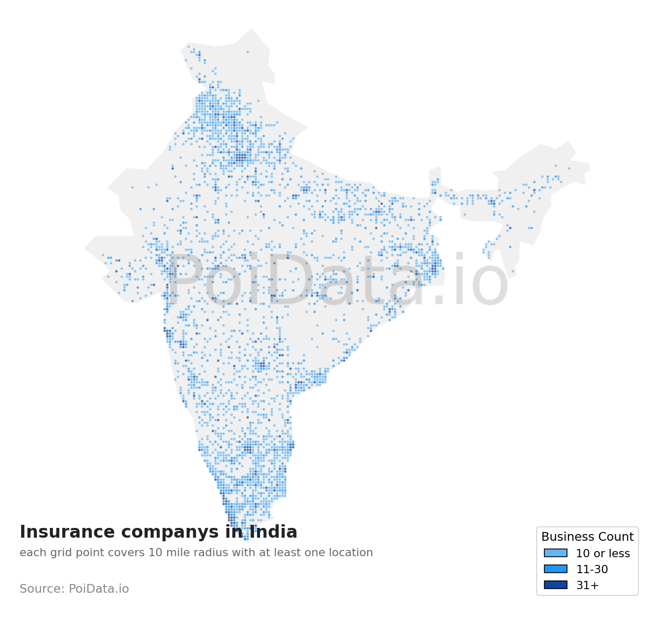 Insurance company density map for India