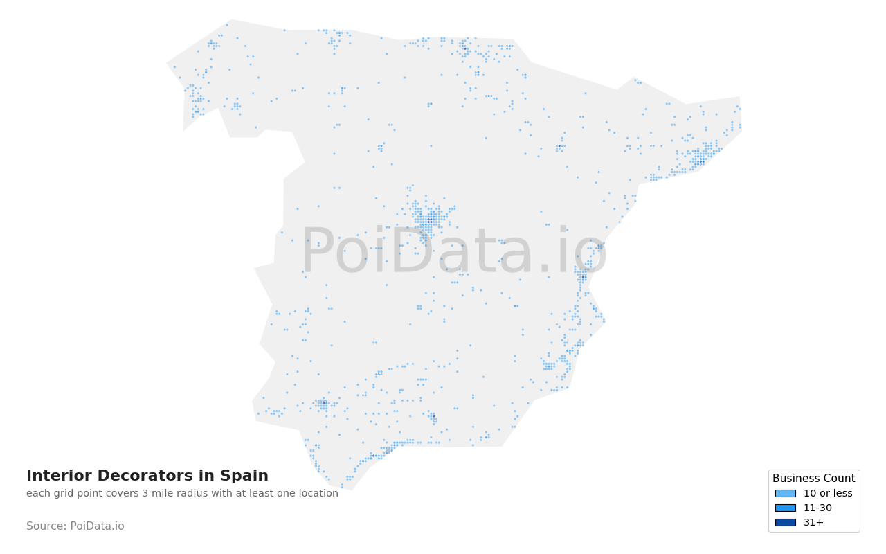 Interior Decorator density map for Spain