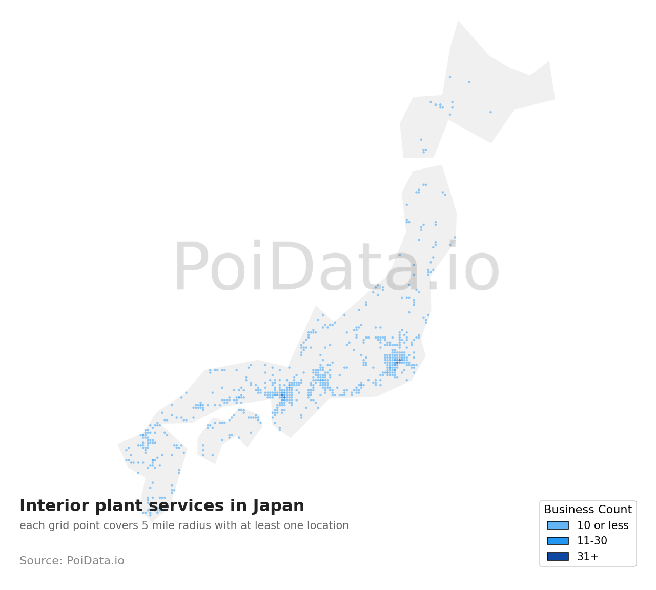 Interior plant service density map for Ibaraki, Japan