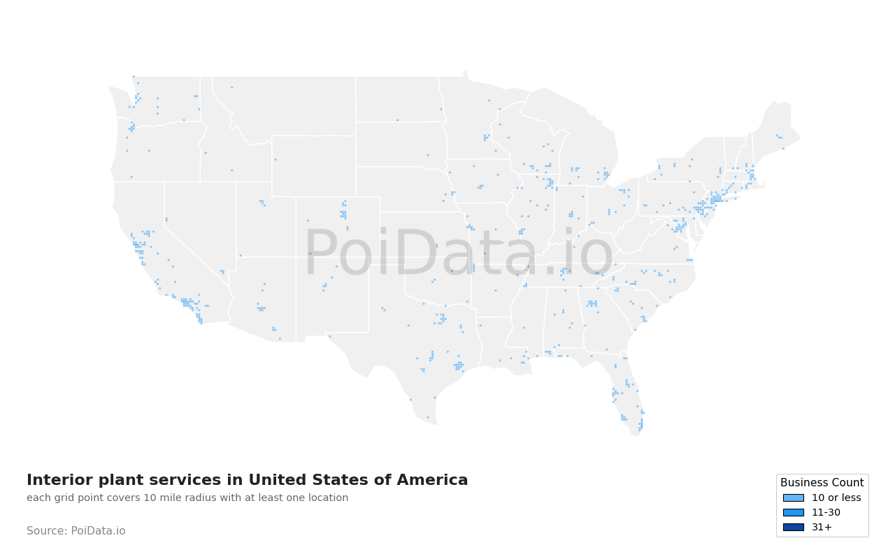Interior plant service density map for United States