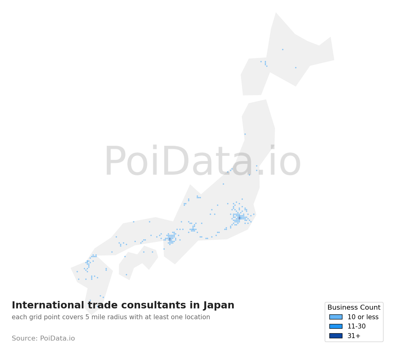 International trade consultant density map for Japan
