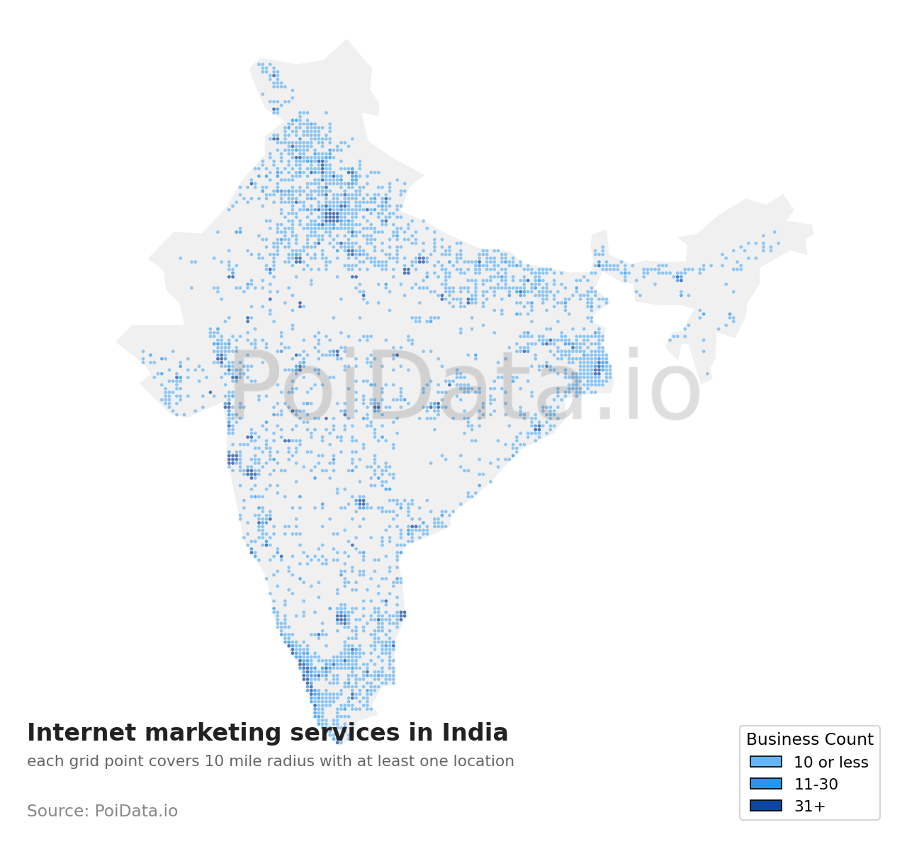 Internet marketing service density map for India