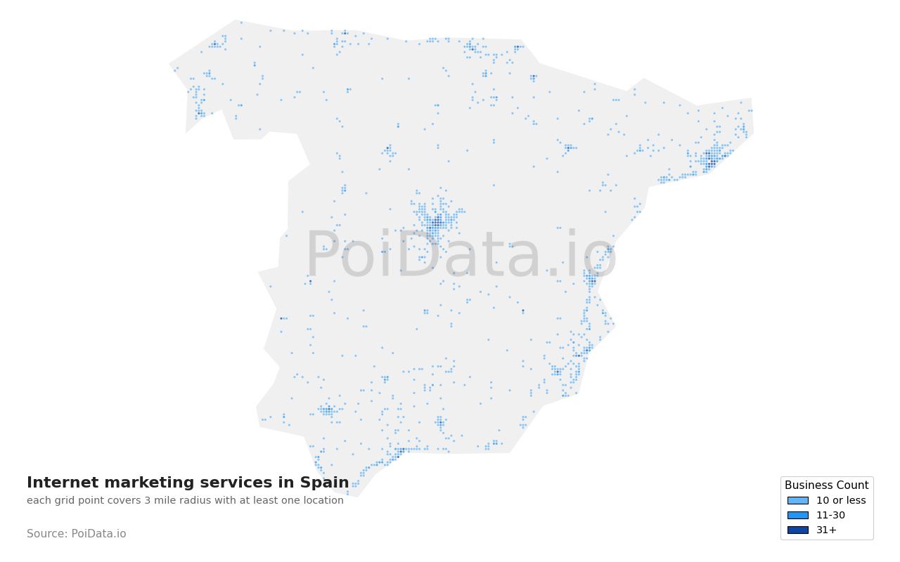 Internet marketing service density map for Spain