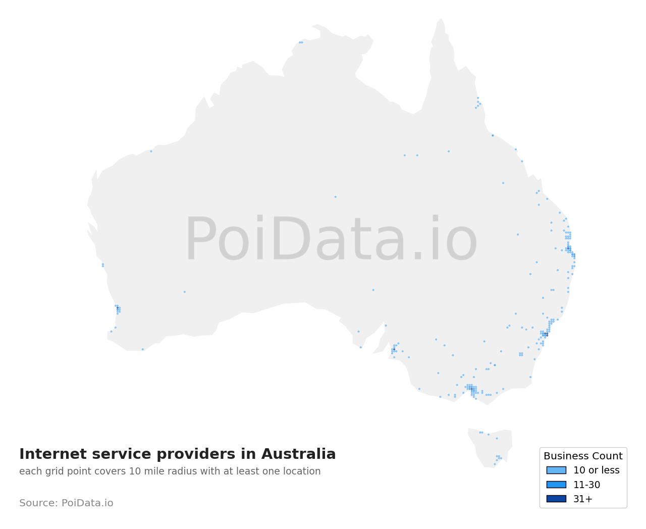 Internet service provider density map for Australia