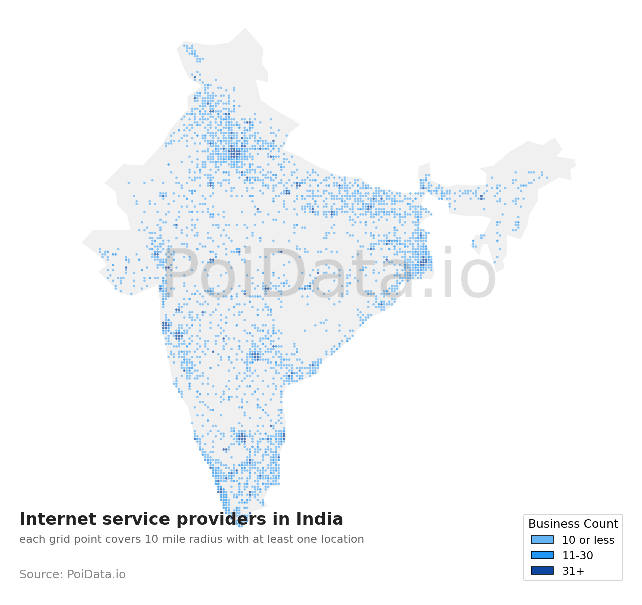 Internet service provider density map for India