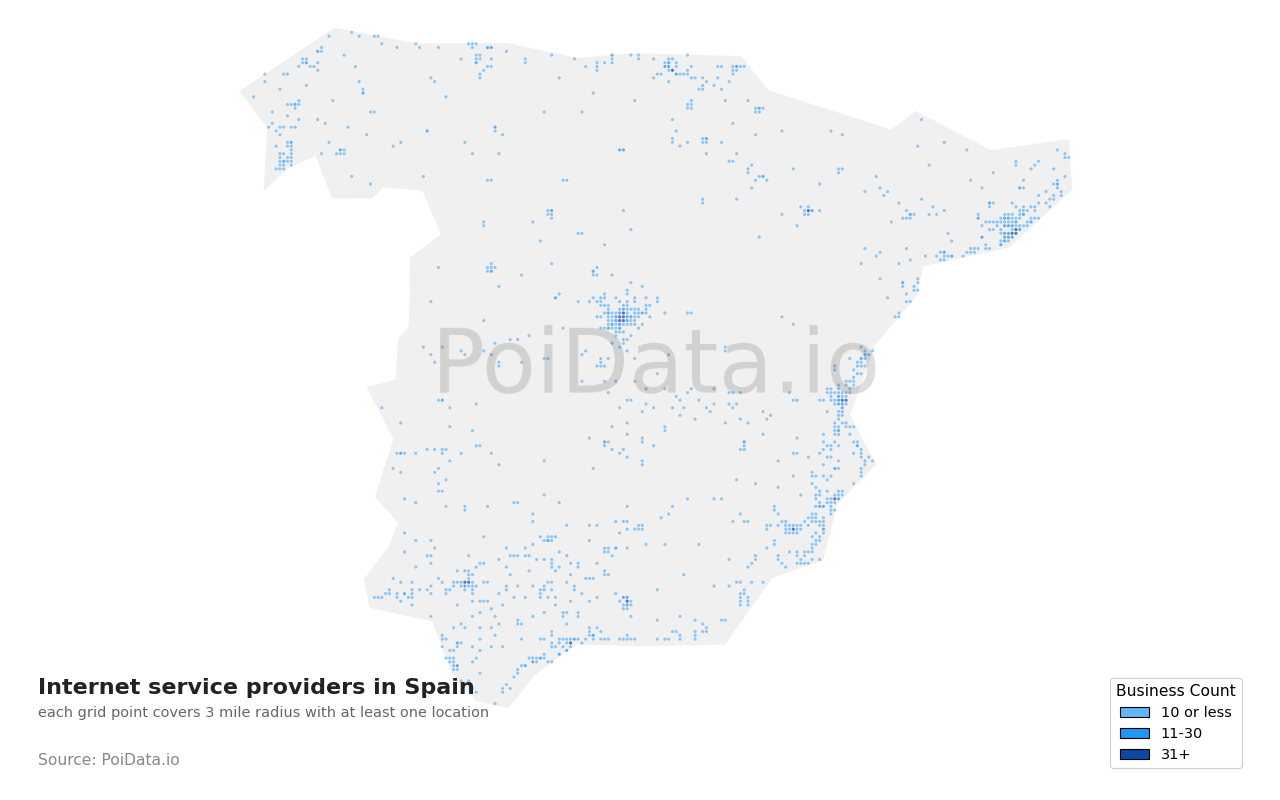 Internet service provider density map for Spain