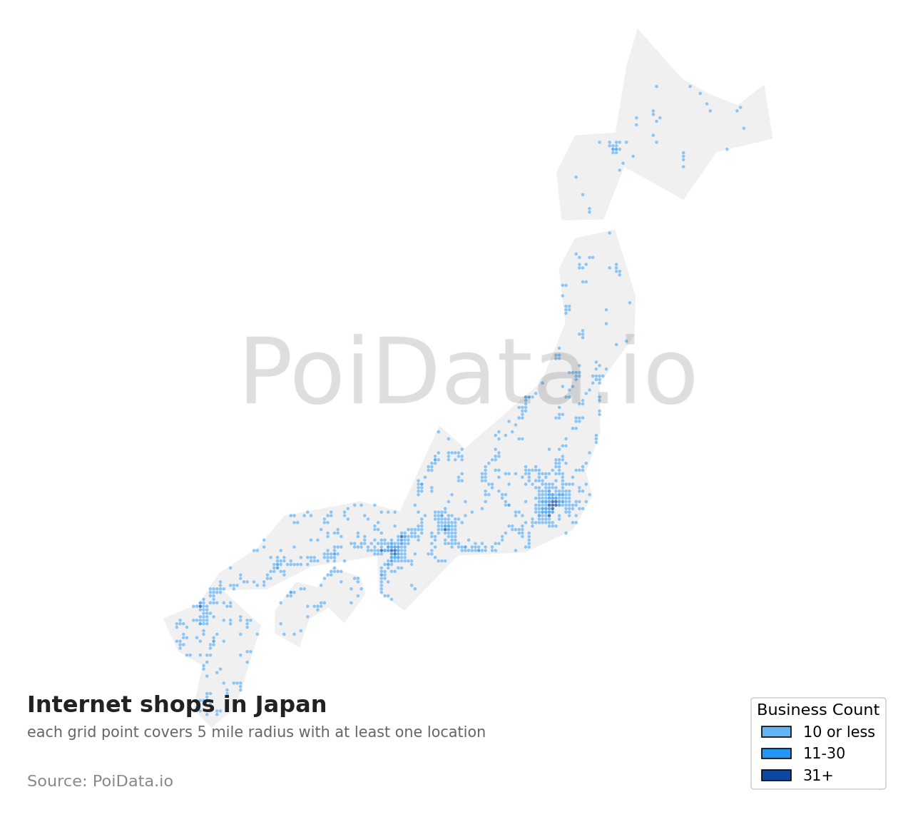 Internet shop density map for Oshima District, Kagoshima, Japan