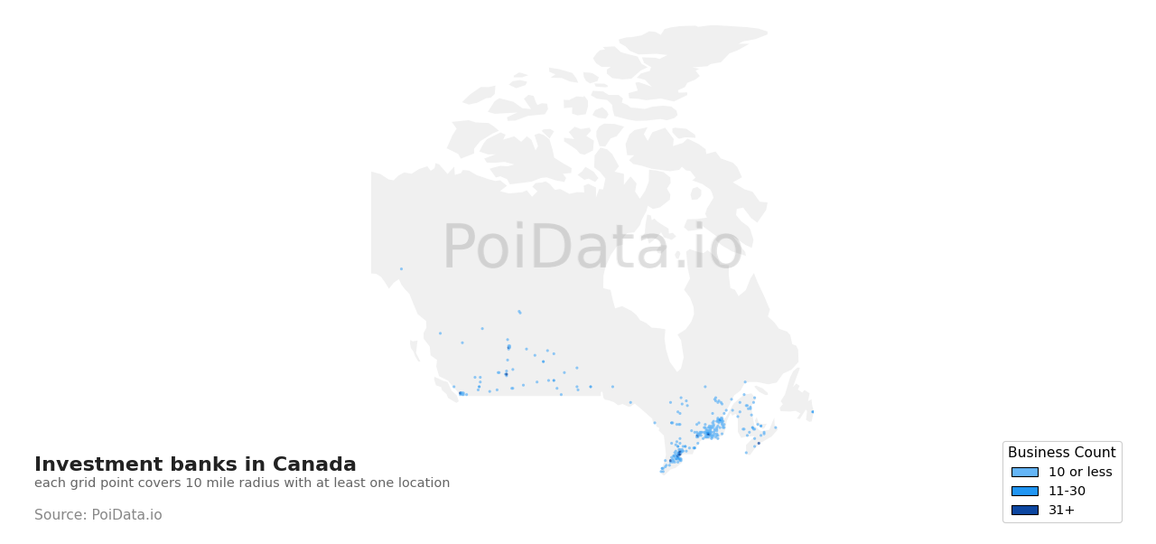 Investment bank density map for New Brunswick, Canada
