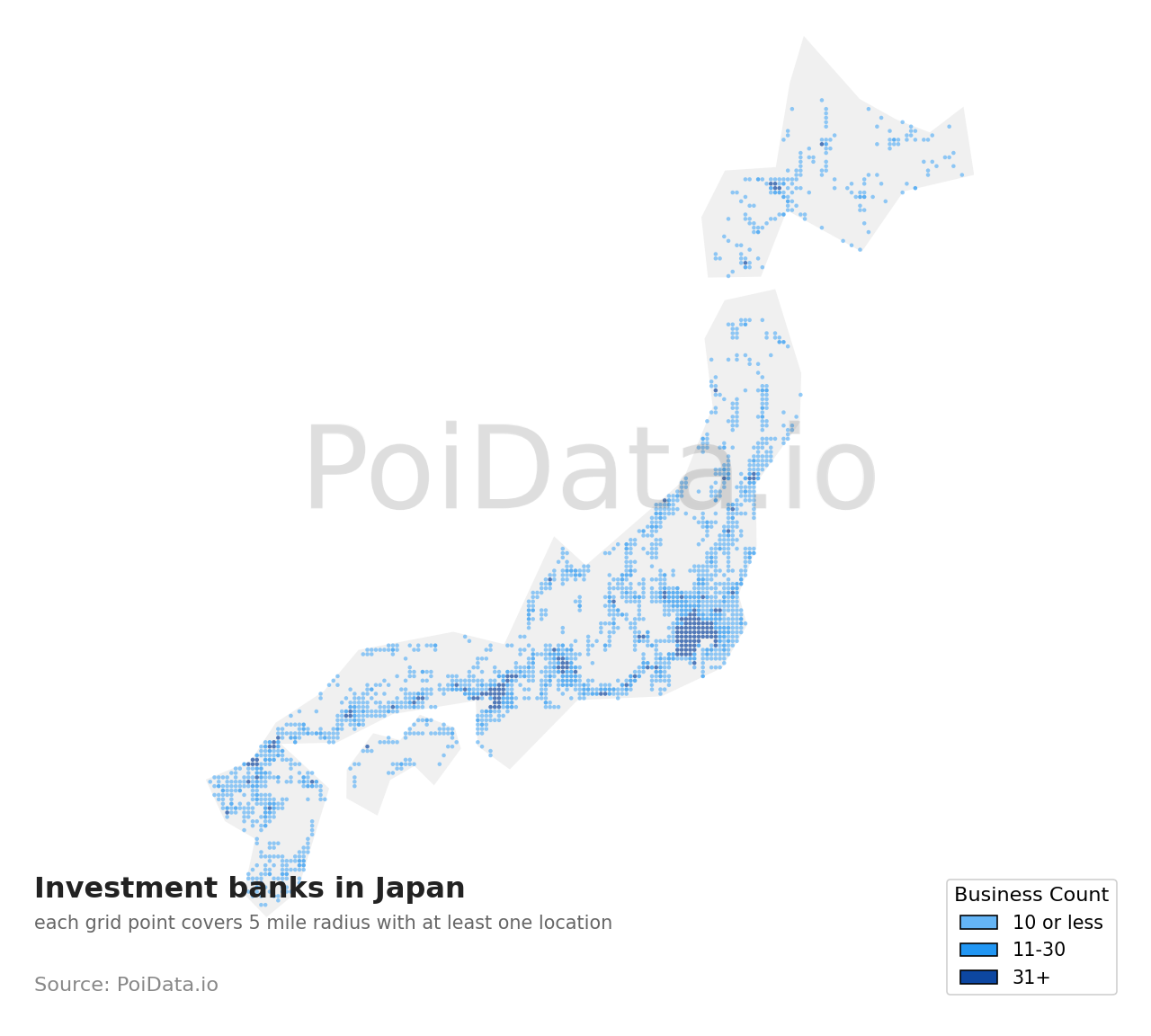 Investment bank density map for Iyo District, Ehime, Japan