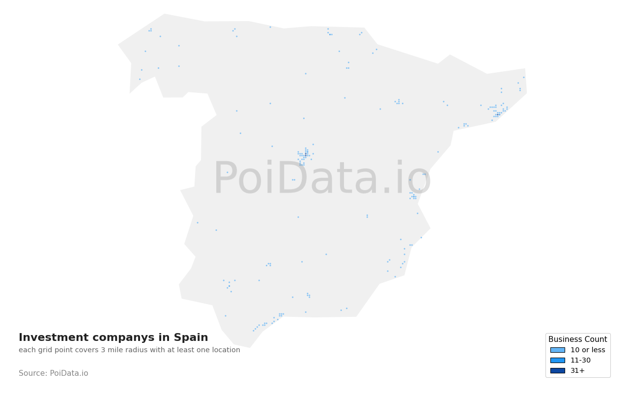 Investment company density map for Spain