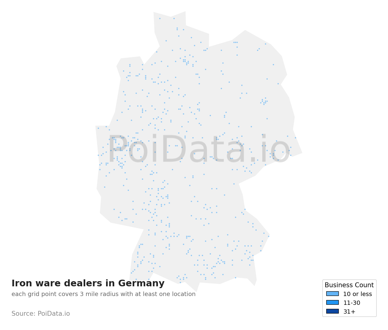 Iron ware dealer density map for Germany